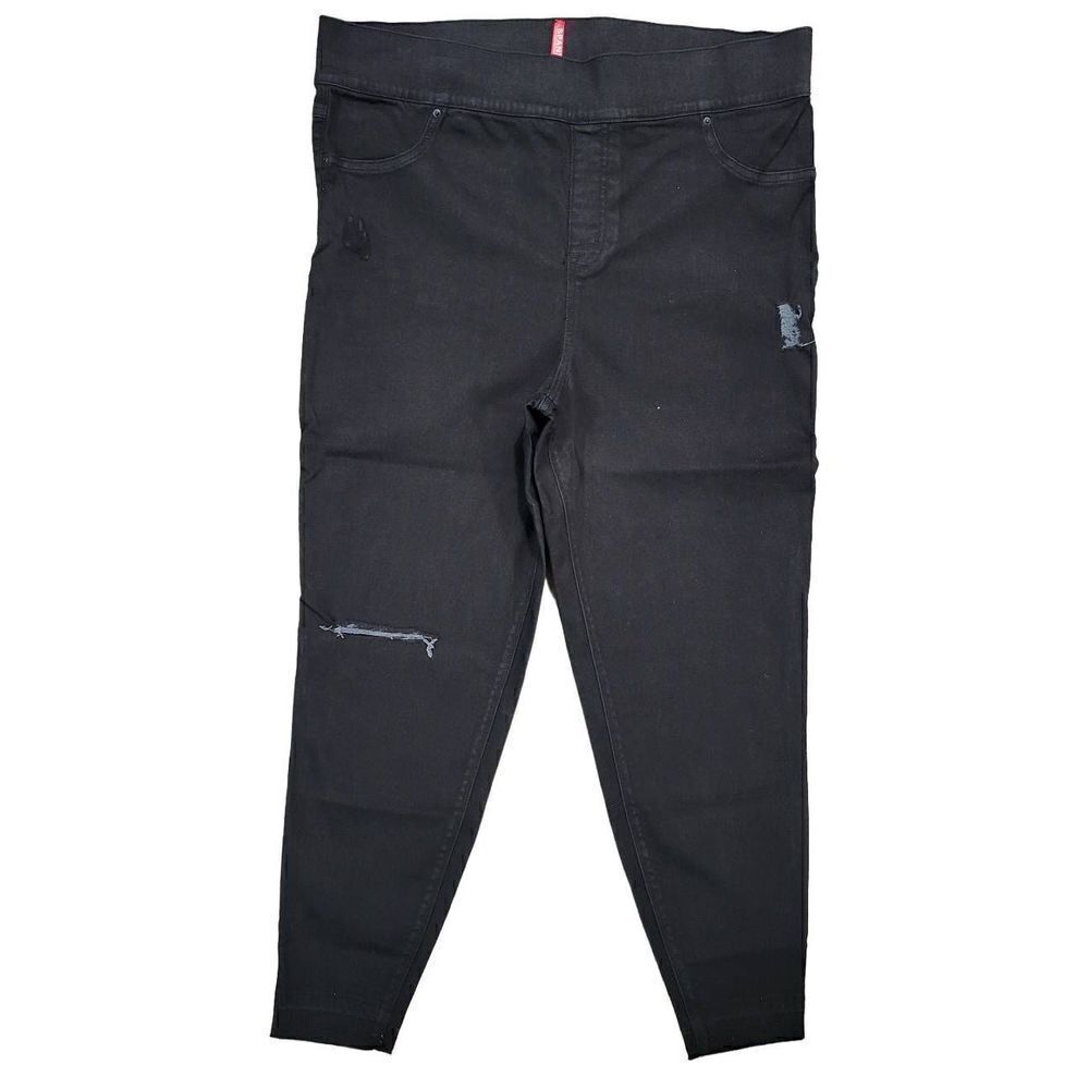 SPANX Black Distressed Denim High Waisted Pull On Pants Women's‎ Plus Size 3X